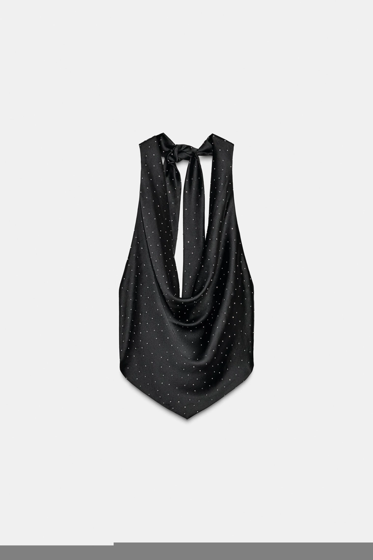 Топ на шее из атласа с камнями