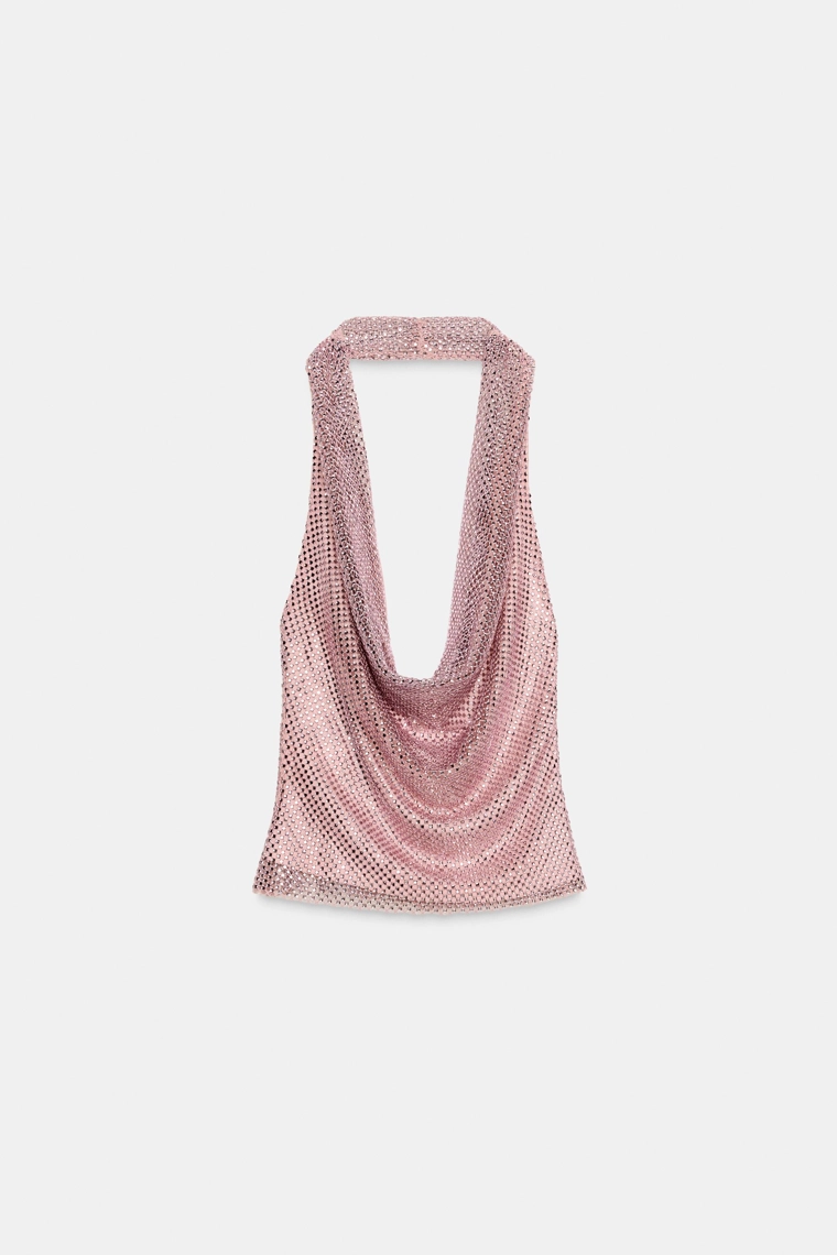 Топ на завязках красного цвета с блестками