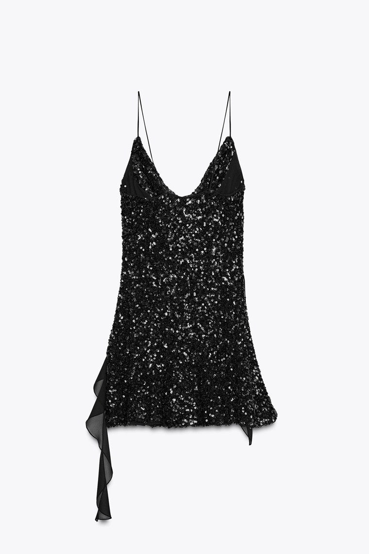 Платье мини с оборками и пайетками