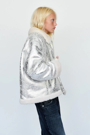 Купить Zara Куртка-дубленка металлик