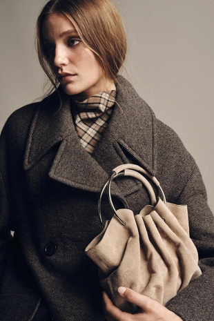 Жесткая замшевая сумка-мешок- Заказать в России