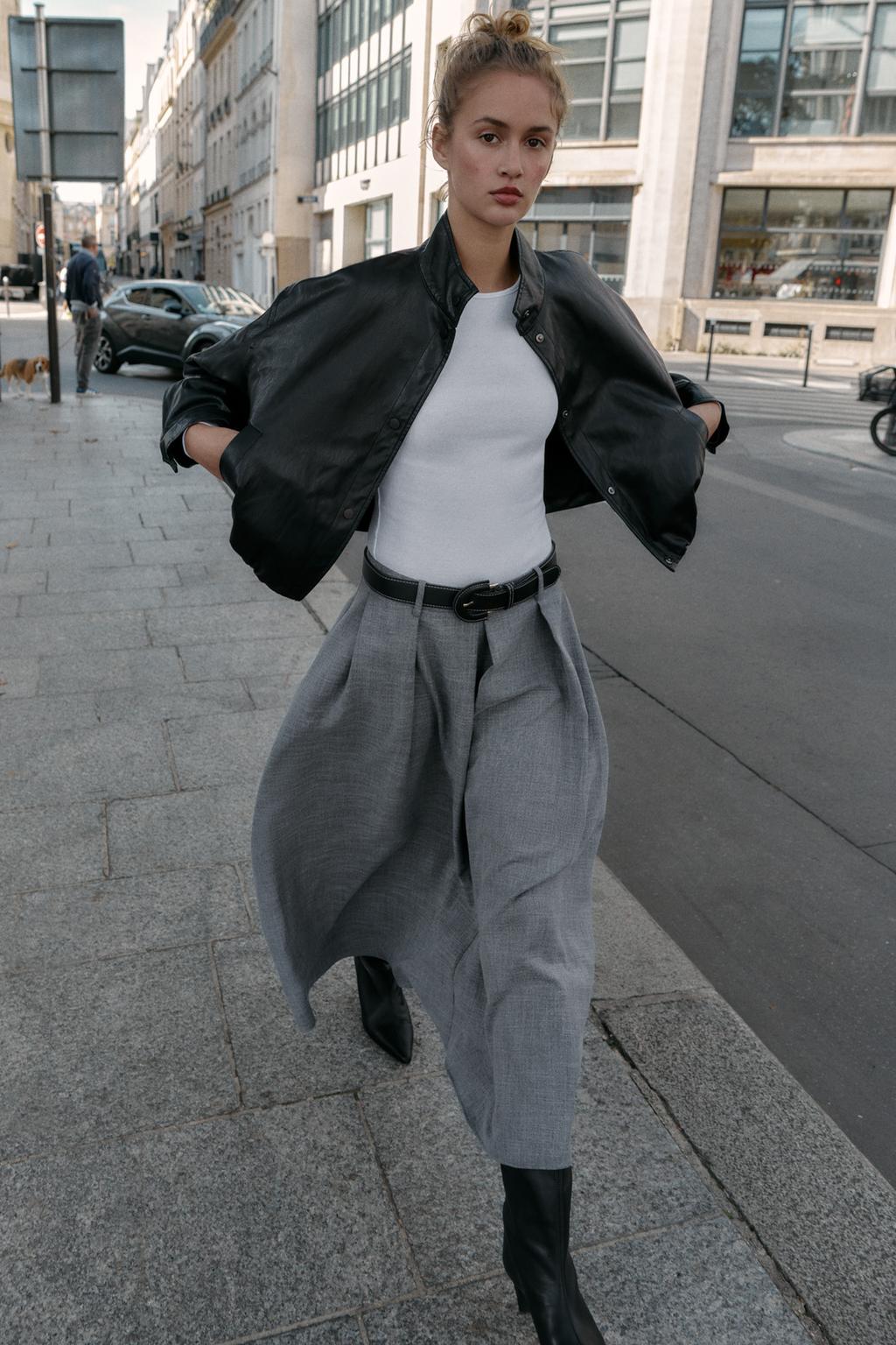 Zara Юбка миди со складками и ремнем - Цвет серый - grey | 9331/570