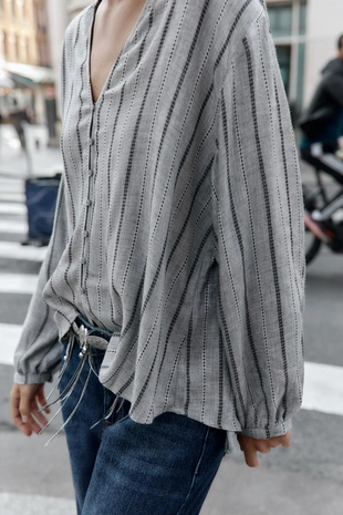 Grey marl | 3564/166/812 - Zara Блуза в полоску из ткани