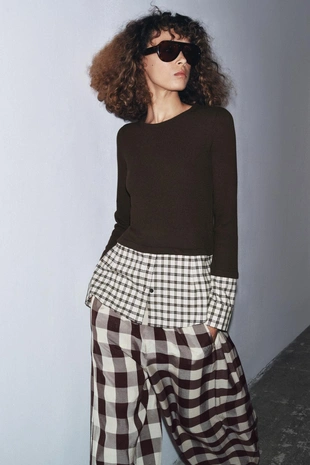 Комбинированная футболка в клетку- Заказать в России