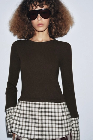 Комбинированная футболка в клетку- Заказать в России