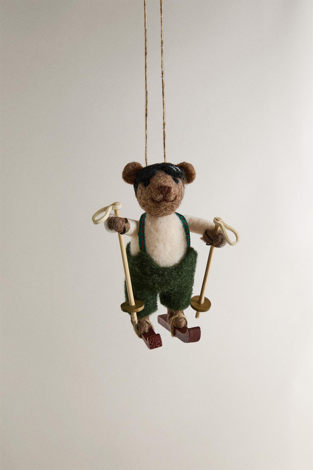 Рождественская игрушка wool skiing bear с елочкой