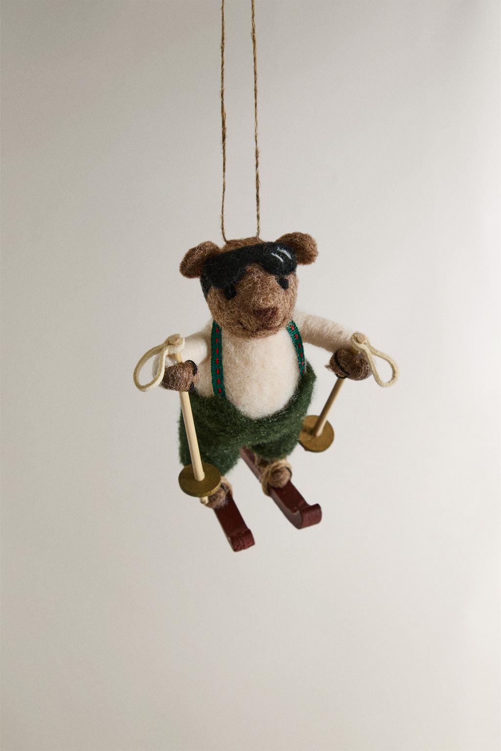 Рождественская игрушка wool skiing bear с елочкой