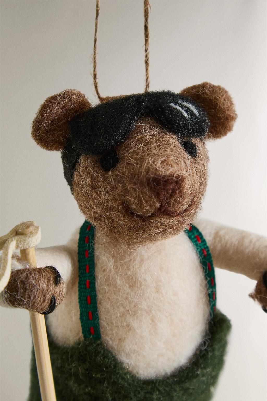 Рождественская игрушка wool skiing bear с елочкой