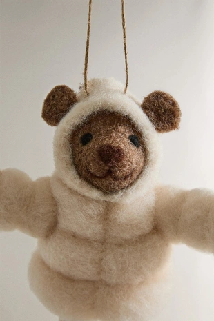 Новогоднее украшение из шерсти для елки с медведем в пальто- Заказать в России