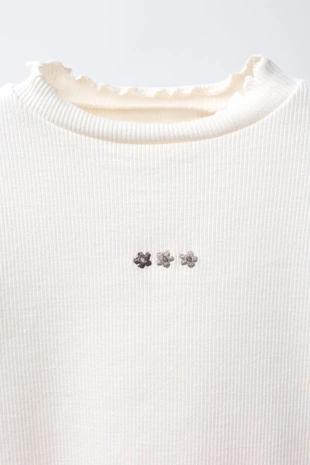 Ecru | 4424/350/712 - Zara Футболка в рубчик с вышивкой