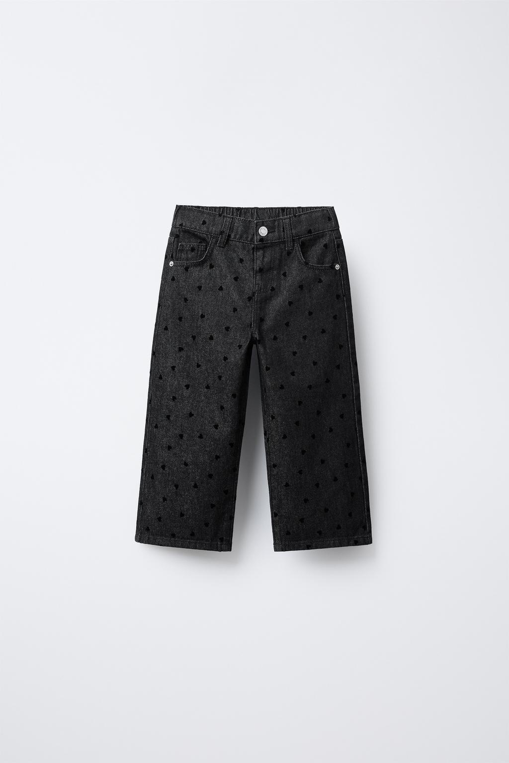 ДЖИНСЫ WIDE LEG С СЕРДЕЧКАМИ И ФЛОКОВЫМ ПОКРЫТИЕМ