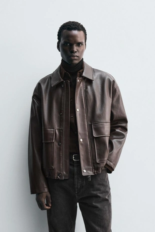 Куртка свободного кроя из искусственной кожи