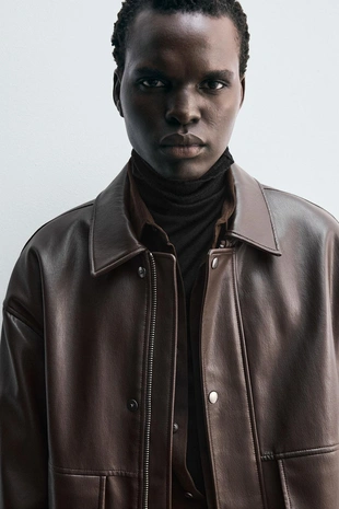 Куртка свободного кроя из искусственной кожи- Заказать в России