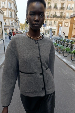 Двусторонняя куртка с отделкой из искусственной кожи- Заказать в России