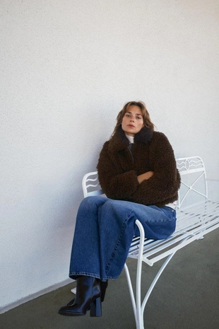 Длинная куртка из овчины- Заказать в России