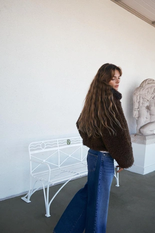 Длинная куртка из овчины- Заказать в России