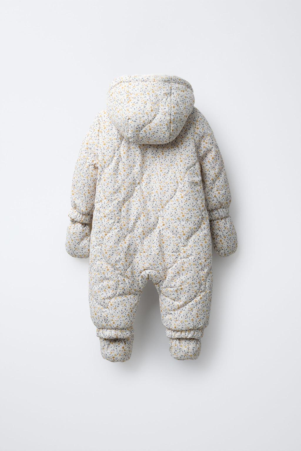 FLORAL NYLON ONE-PIECE SUIT WITH DETACHABLE MITTENS AND BOOTIES