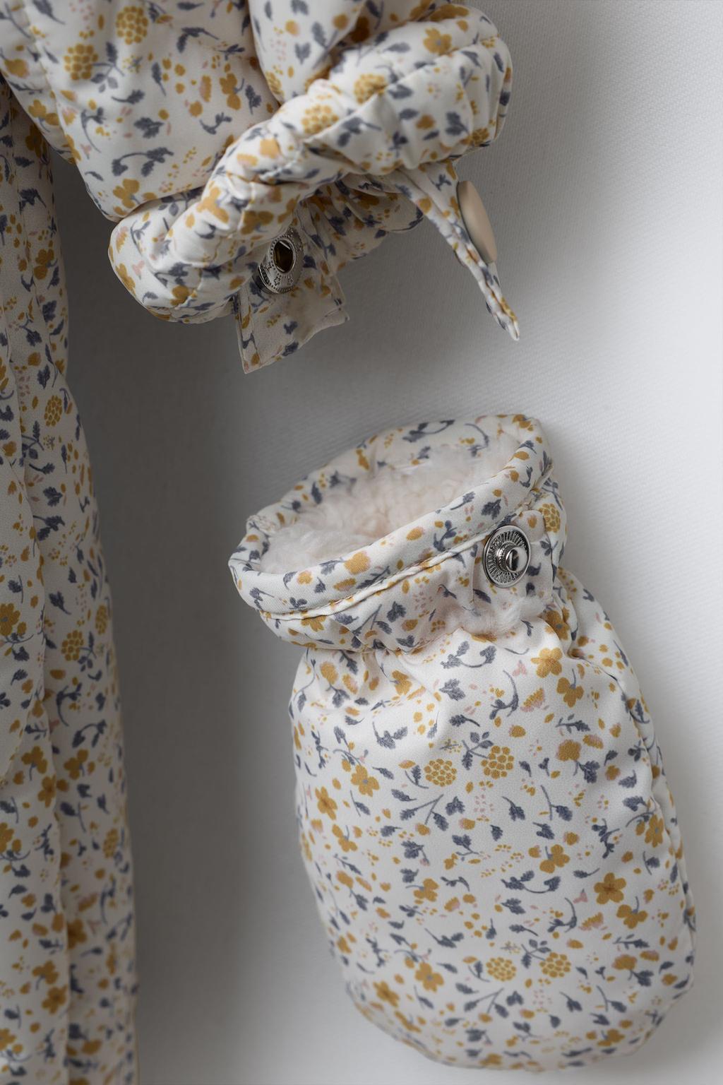FLORAL NYLON ONE-PIECE SUIT WITH DETACHABLE MITTENS AND BOOTIES