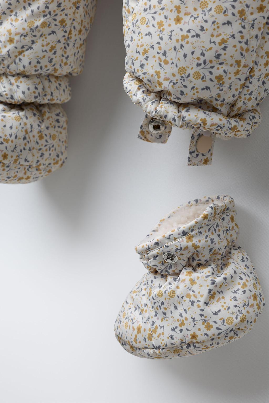 FLORAL NYLON ONE-PIECE SUIT WITH DETACHABLE MITTENS AND BOOTIES