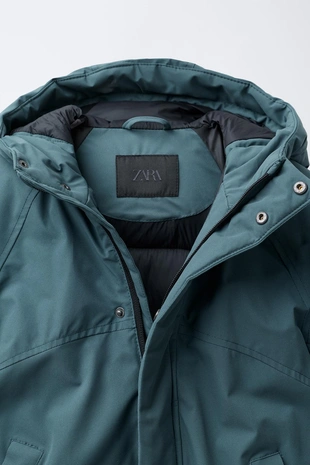 Стеганое пальто с капюшоном WATER REPELLENT- Заказать в России