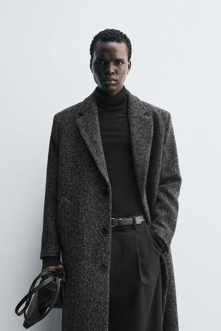Пальто из рельефной смесовой шерсти- Заказать в России