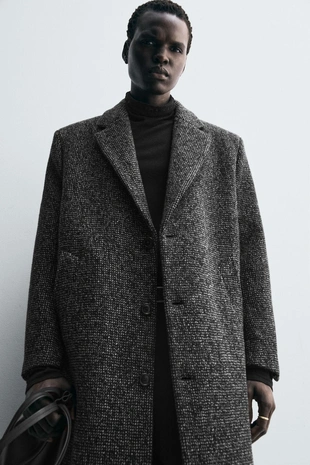 Пальто из рельефной смесовой шерсти- Заказать в России