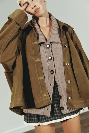 Вязаный кардиган с отделкой в рубчик- Заказать в России