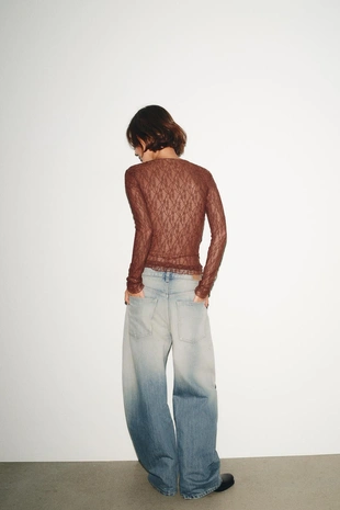 Кружевной топ с длинными рукавами- Заказать в России