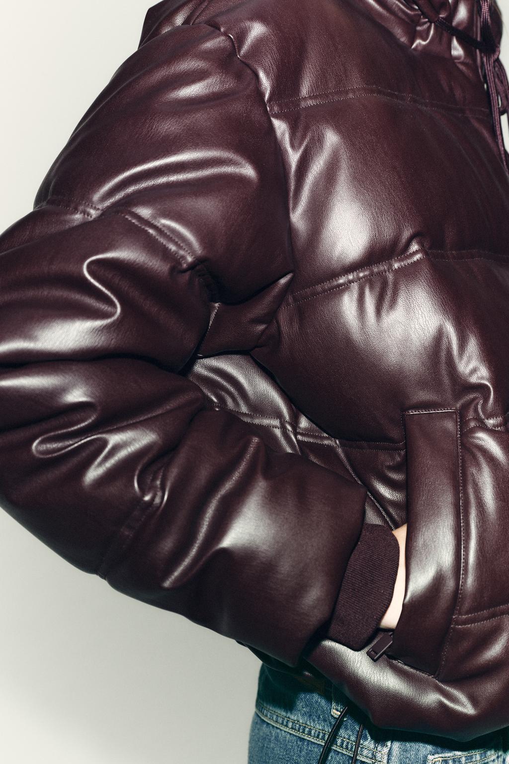 WATER-REPELLENT WINDPROOF QUILTED FAUX LEATHER ANORAK