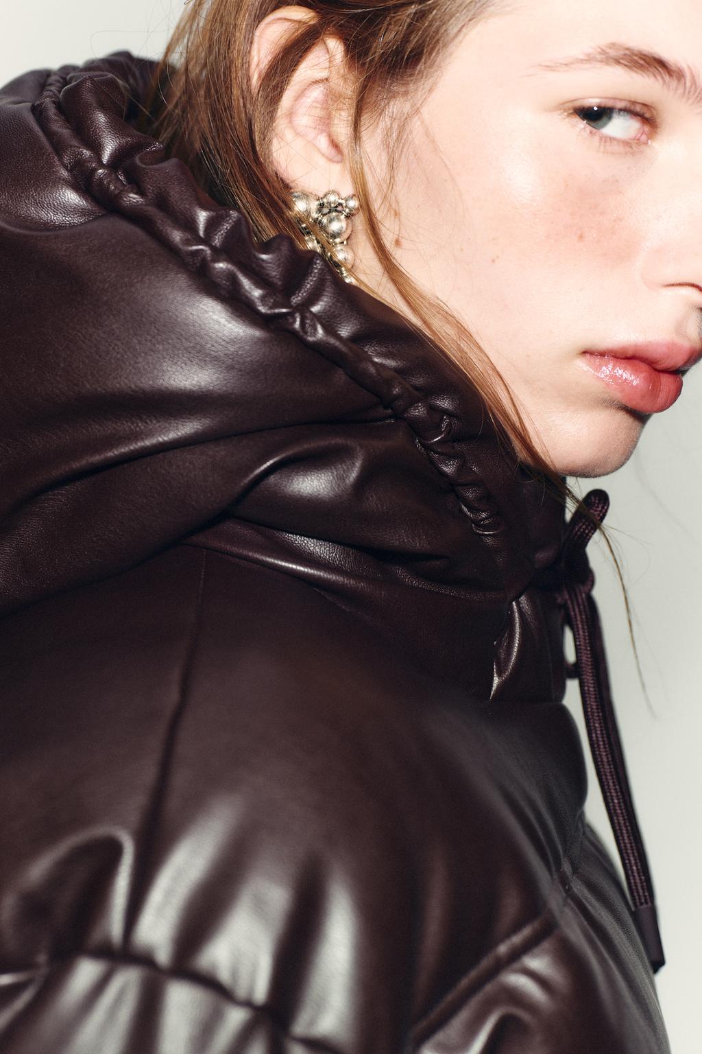 WATER-REPELLENT WINDPROOF QUILTED FAUX LEATHER ANORAK