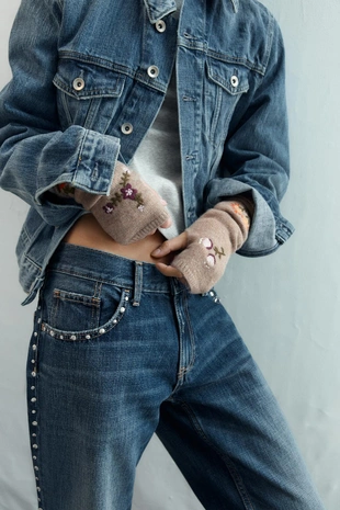 Митенки с цветочной вышивкой- Заказать в России