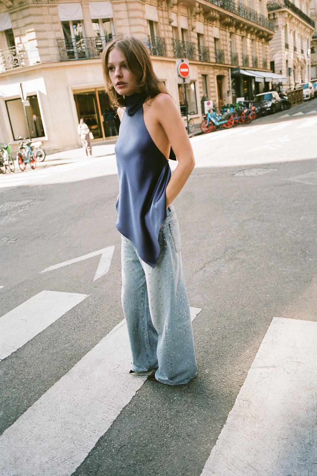 ДЖИНСЫ TRF BAGGY СО СТРАЗАМИ И ДРАГОЦЕННЫМИ КАМНЯМИ