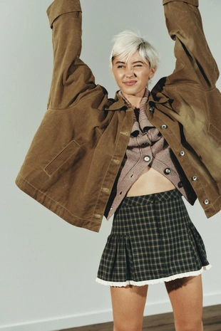 Мини-юбка в клетку с кружевом- Заказать в России