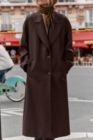 Пальто с комбинированным воротником из искусственной кожи- Заказать в России