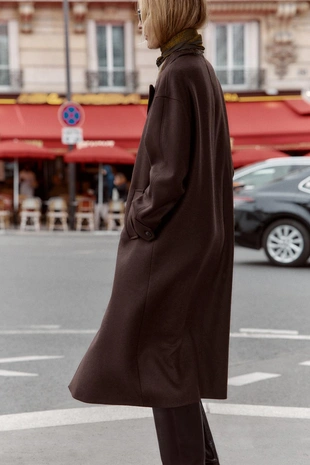 Пальто с комбинированным воротником из искусственной кожи- Заказать в России