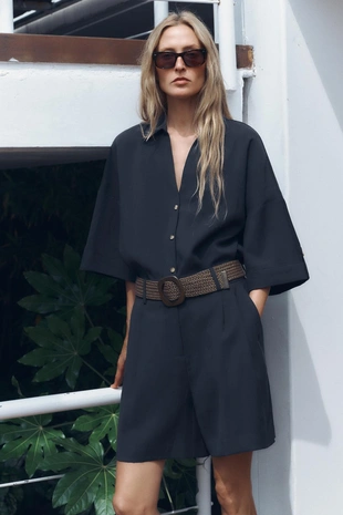 Купить Zara Широкая рубашка с короткими рукавами