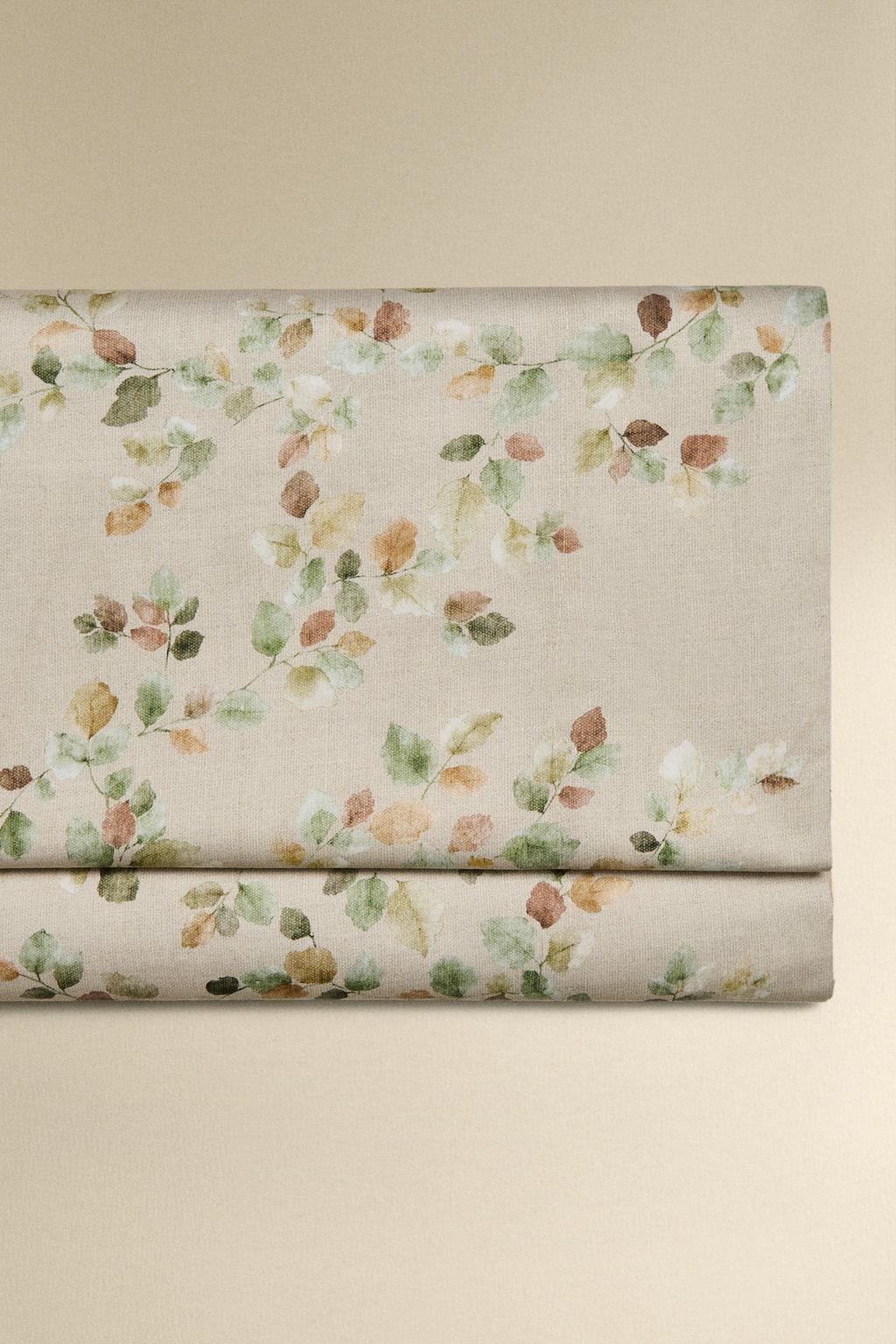 Простынь из сатина с листовым принтом