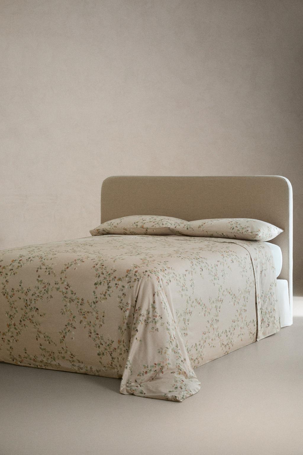 Простынь из сатина с листовым принтом