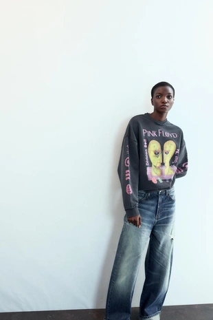 Black | 1277/008/800 - Zara Толстовка с эффектом потертости PINK FLOYD©