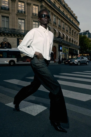 Рубашка из поплина с бусинами и стразами- Заказать в России