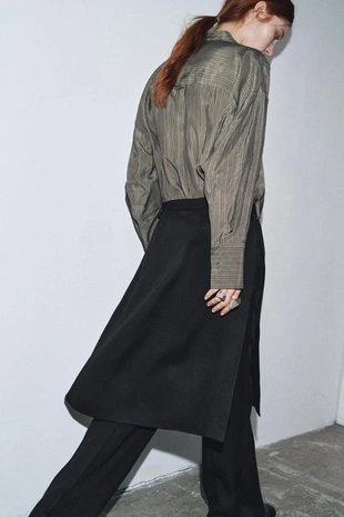 Black | 9293/481/800 - Zara Брюки прямого кроя с эффектом парео — ZW COLLECTION