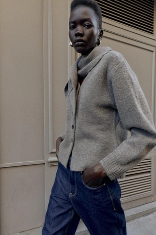 Taupe grey | 5755/124/832 - Zara Кардиган с шарфом из той же ткани