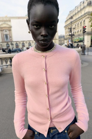 Купить Zara Вязаный жакет с цветочными пуговицами