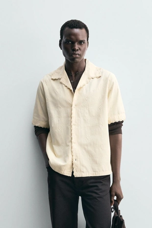 Купить Zara Рубашка с геометрическим джаккардовым узором и вышивкой