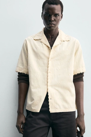 Рубашка с геометрическим джаккардовым узором и вышивкой- Заказать в России