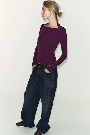 Футболка в рубчик с длинными рукавами