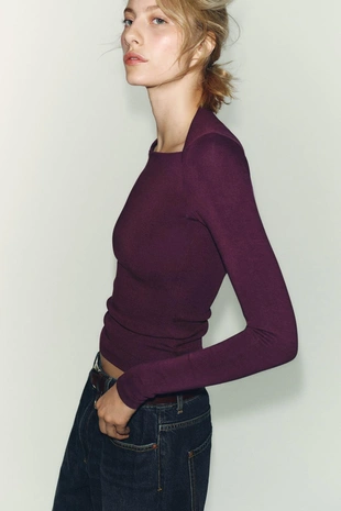 Футболка в рубчик с длинными рукавами- Заказать в России