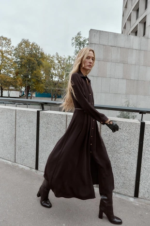 Платье-рубашка миди с поясом- Заказать в России