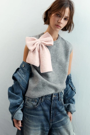 Трикотажный топ-жилет с бантом- Заказать в России