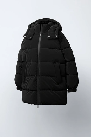 Black | 6318/770/800 - Zara Длинное стеганое пальто с этикеткой